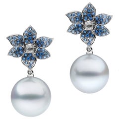 Stunning Blue Agate White Sapphire Earrings at 1stdibs