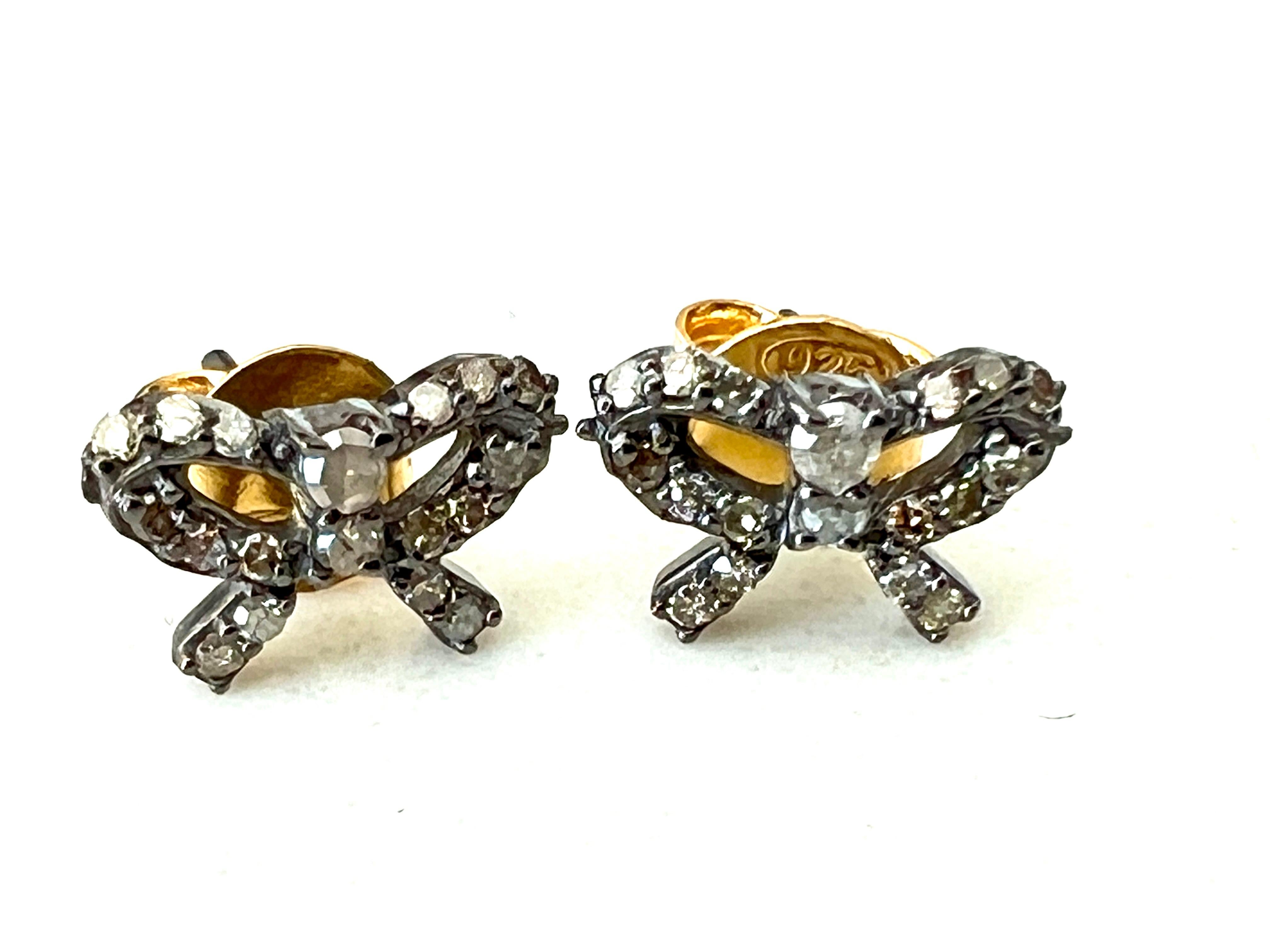 Boucle d'oreille Bow à diamant blanc style victorien en vente 3