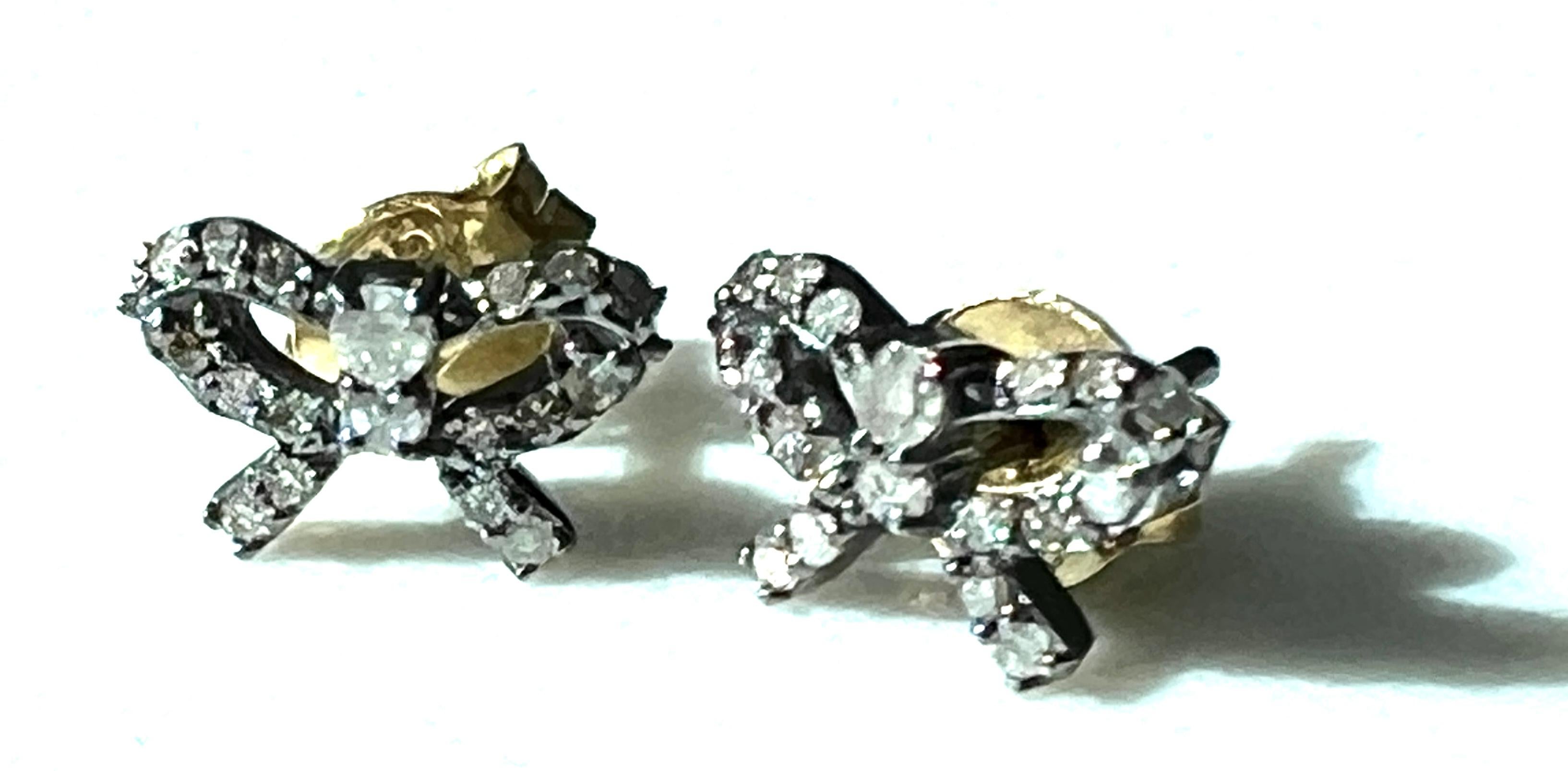 Women's White Diamond Bow Stud Earring Victorian Style Raw Diamonds For Sale