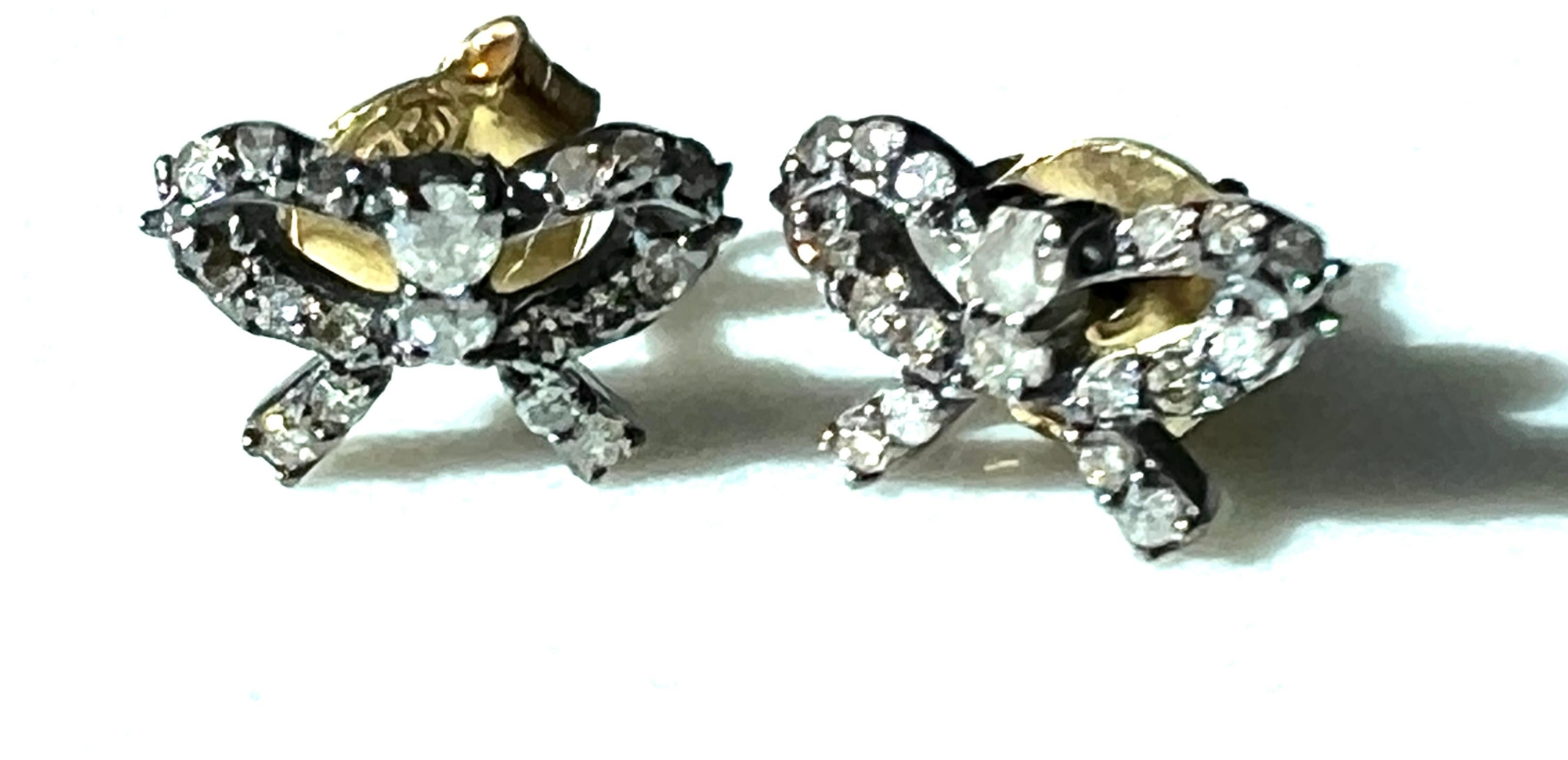 White Diamond Bow Stud Earring Victorian Style Raw Diamonds For Sale 1