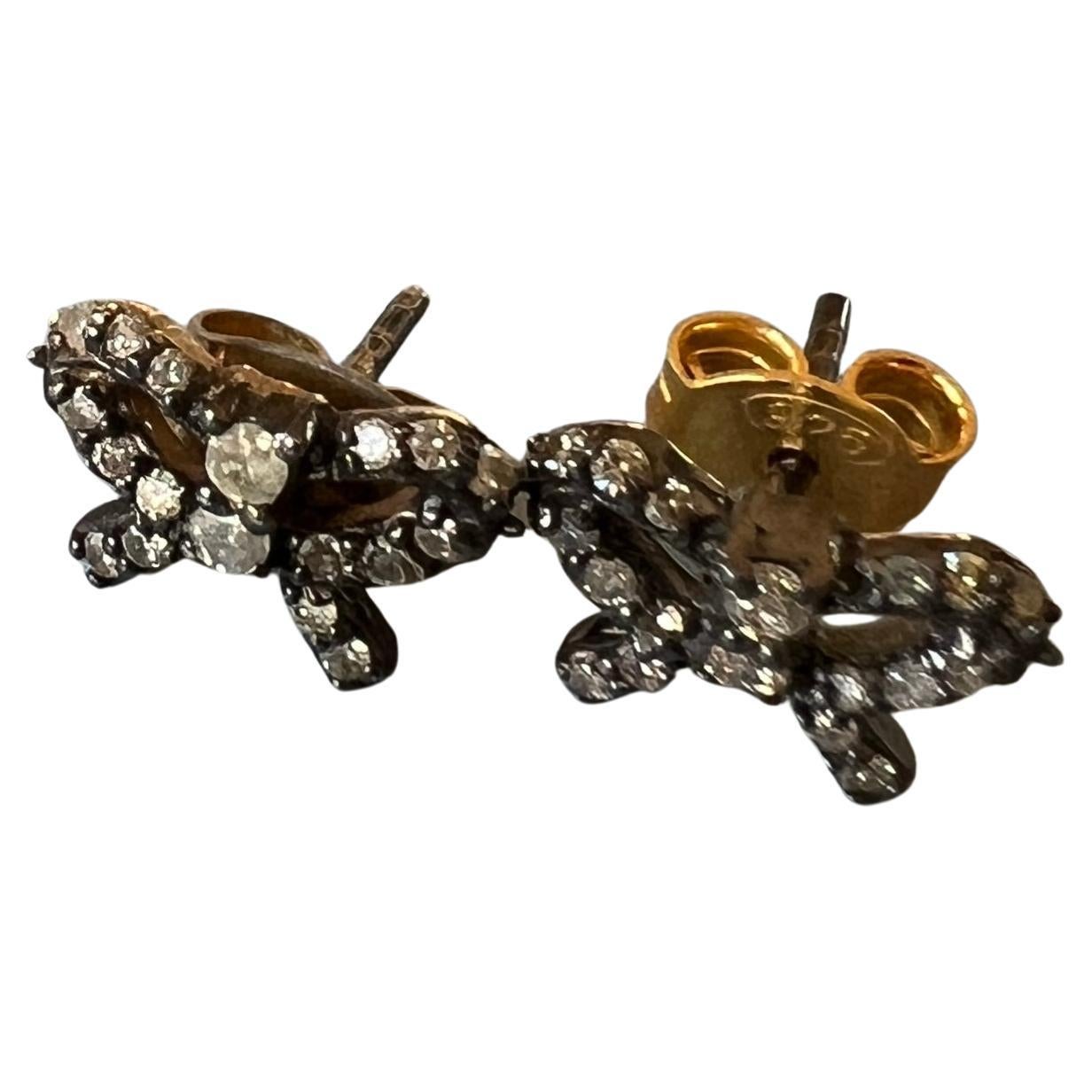 Single Cut Bow Earrings Raw Diamond Victorian Style J Dauphin For Sale