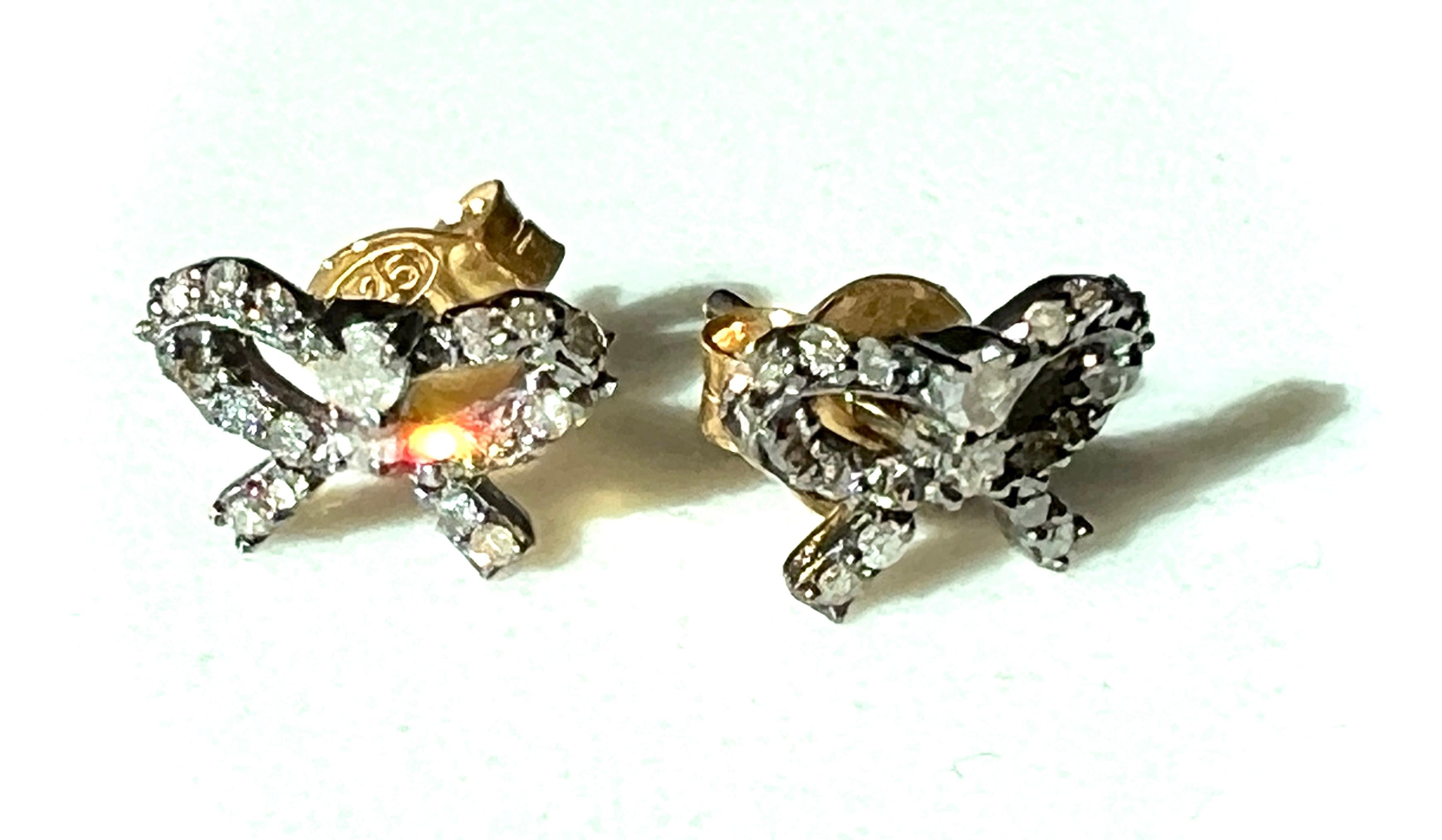 White Diamond Bow Stud Earring Victorian Style Raw Diamonds For Sale 4