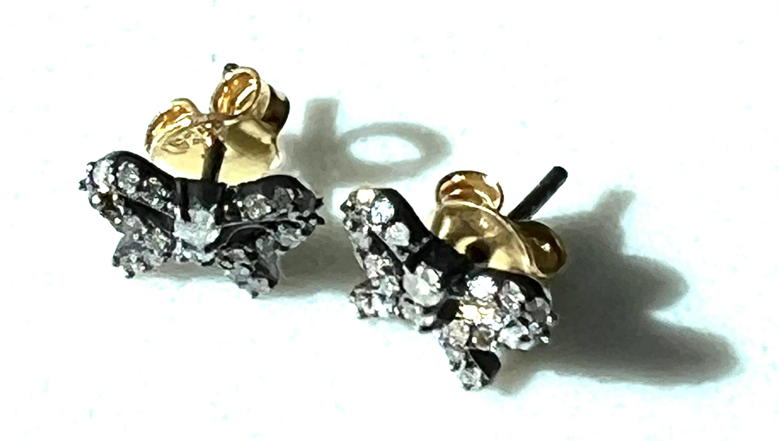 White Diamond Bow Stud Earring Victorian Style Raw Diamonds For Sale 5