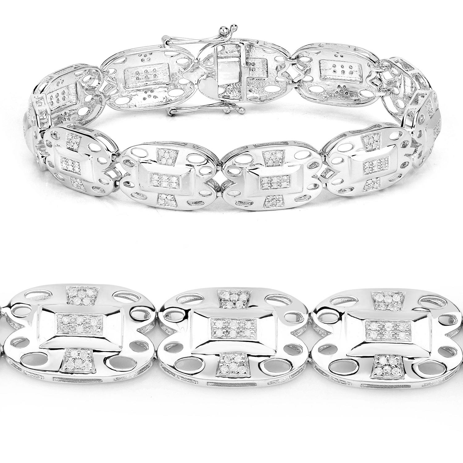 Pulsera de diamantes blancos de plata de ley chapada en oro blanco de 14 quilates Contemporáneo en venta