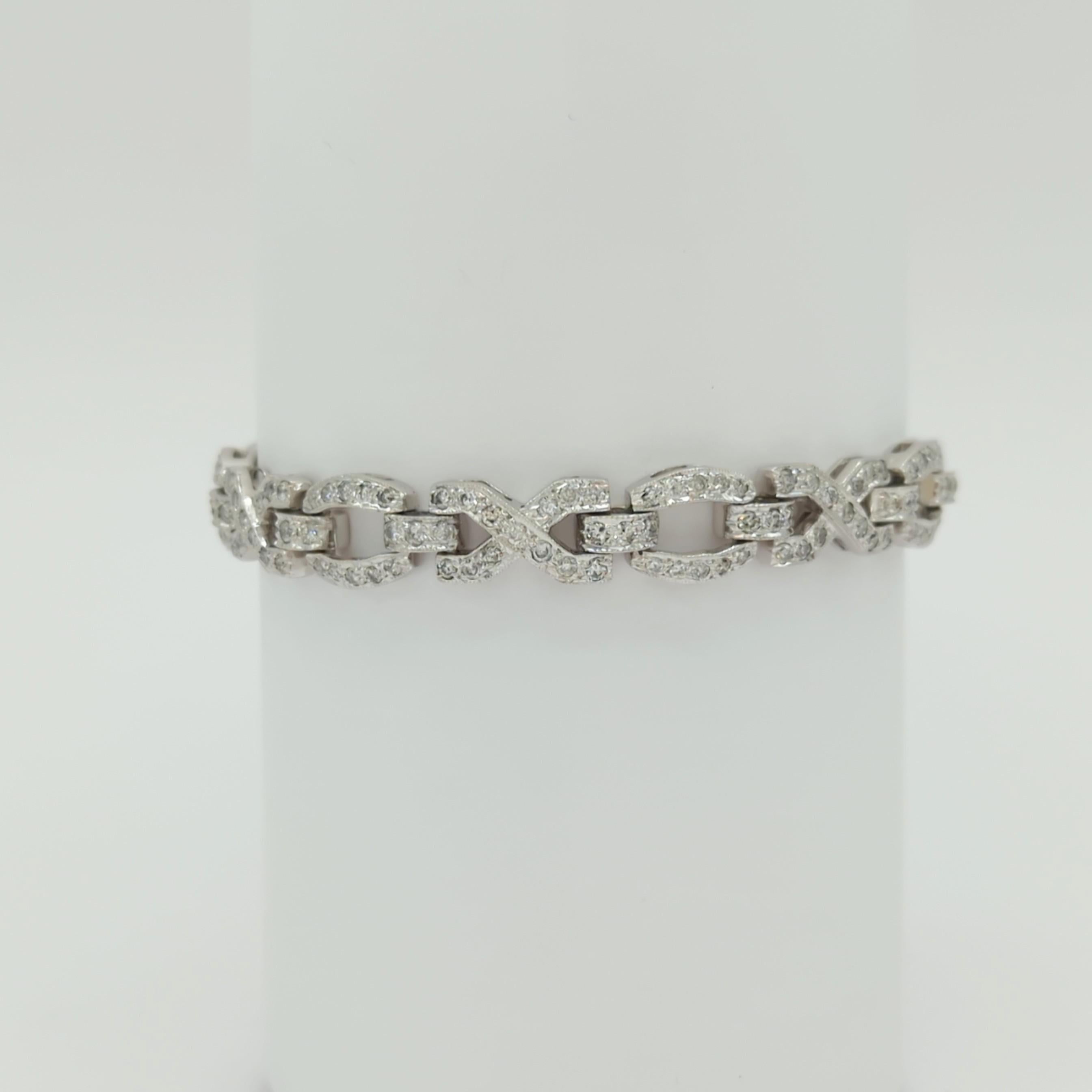 Women's or Men's White Diamond Bracelet in 14K White Gold