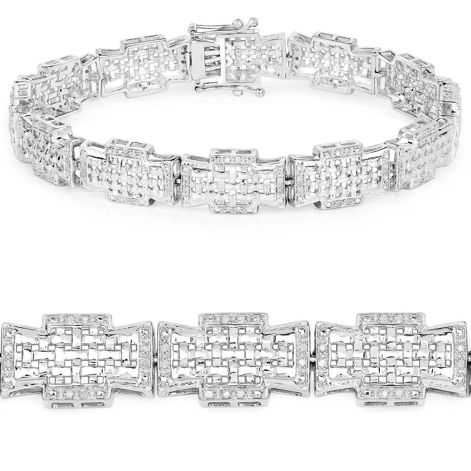 Contemporaneo Bracciale con diamanti bianchi in argento 925 placcato in rodio in vendita