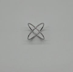 White Diamond Brilliant Criss Cross X Statement 14 Karat White Gold Fashion Ring