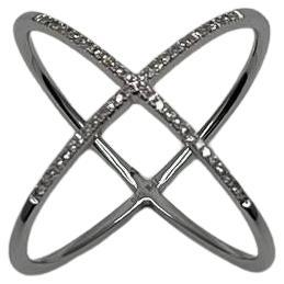 White Diamond Brilliant Criss Cross X Statement 14 Karat White Gold Fashion Ring For Sale