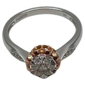 White Diamond Brilliant Floral Flower 14K Rose White Gold Statement Dainty Ring
