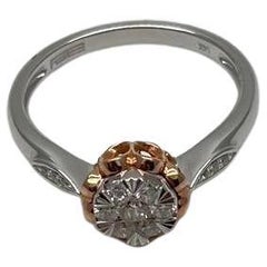 White Diamond Brilliant Floral Flower 14K Rose White Gold Statement Dainty Ring