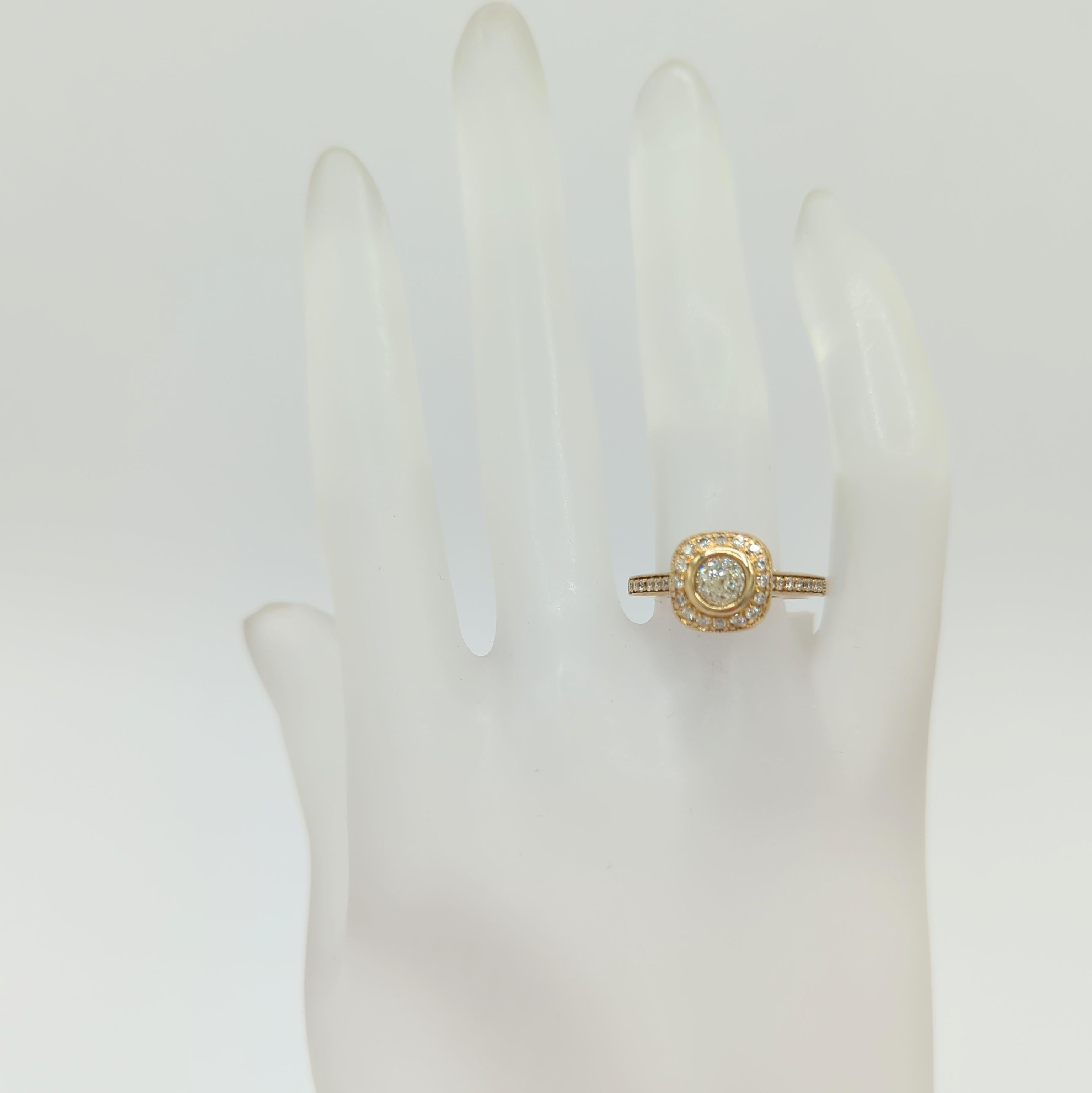Round Cut White Diamond Briolette and Round Diamond Ring in 14K Yellow Gold For Sale