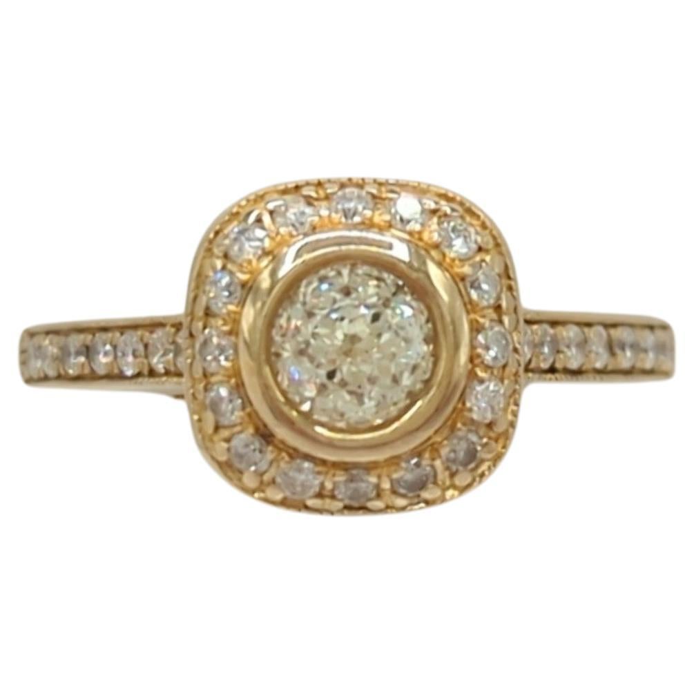 White Diamond Briolette and Round Diamond Ring in 14K Yellow Gold