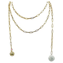 White Diamond Briolette Lariat Necklace in 18K Yellow Gold