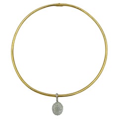 White Diamond Briolette Pendant and Omega Chain Necklace in 18K 2 Tone Gold