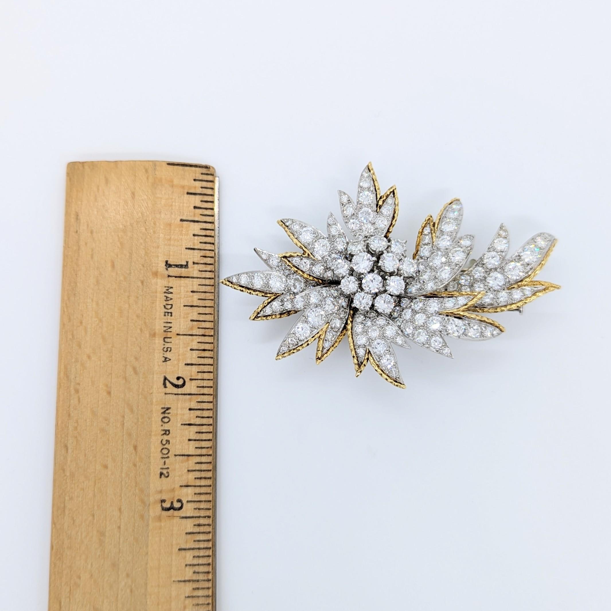 White Diamond Brooch in 18K Yellow Gold & Platinum For Sale 2