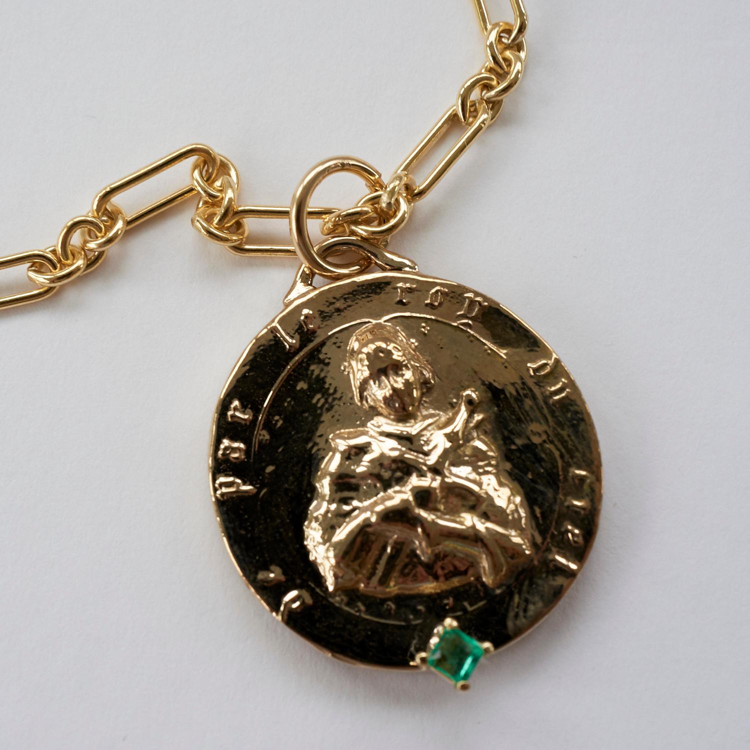Brilliant Cut White Diamond Chain Necklace Medal Coin Pendant Joan of Arc J Dauphin For Sale