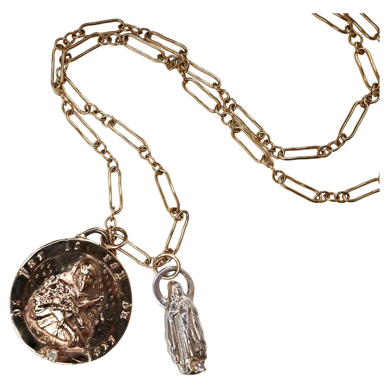 Chaîne collier à pendentif médaillon en diamant blanc « Joan of Arc » Virgin Mary J Dauphin