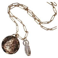 Chaîne collier médaillon avec pendentif en diamant blanc « Joan of Arc » de la Vierge Marie J Dauphin