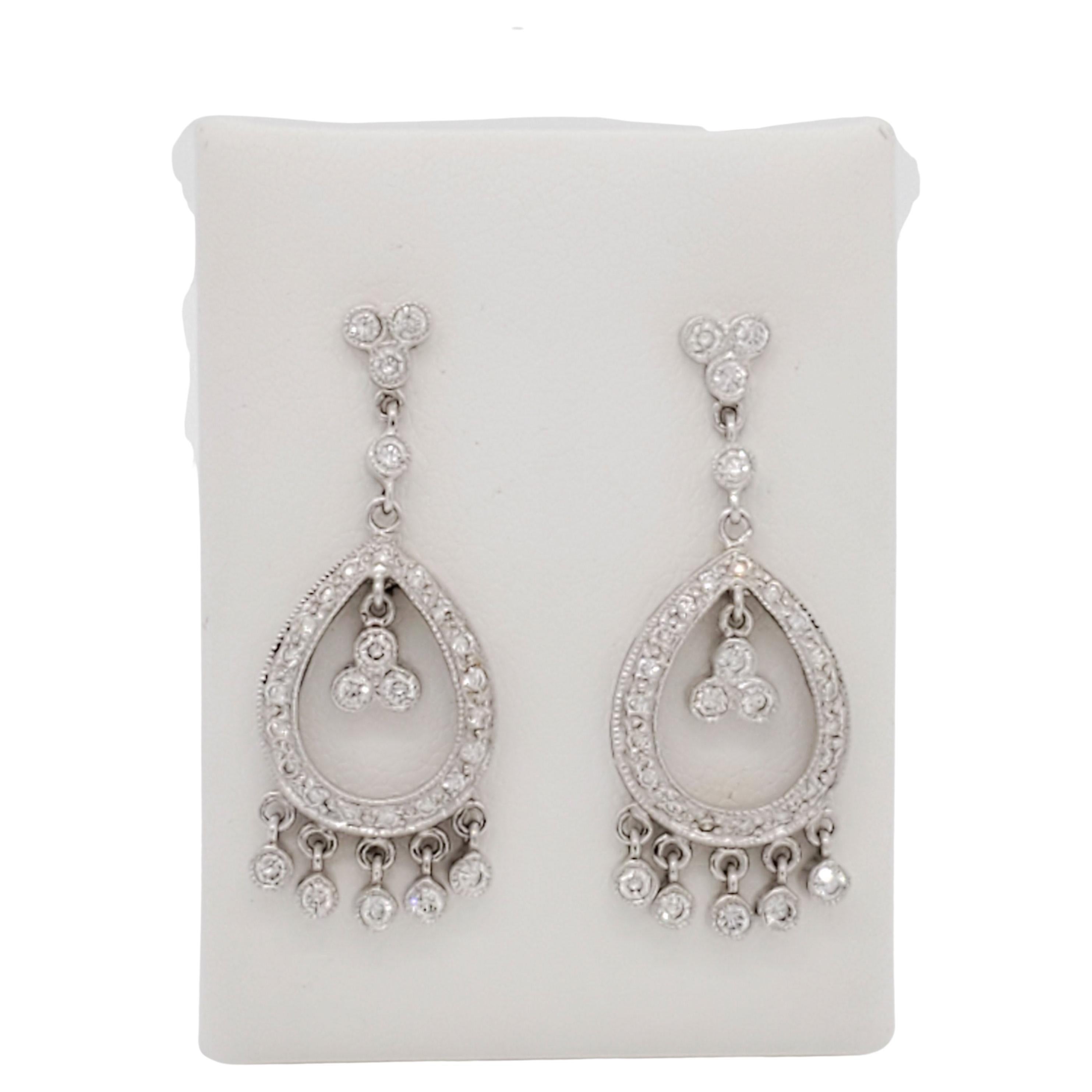 Ruby and Diamond Long "Bond" Chandelier Earrings in White Gold at