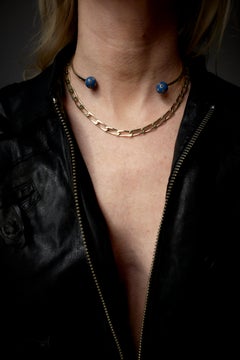 White Diamond Choker Necklace Gold plated Blue Enamel J Dauphin