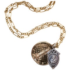 White Diamond Chunky Chain Necklace Medal Coin Pendant Virgin Mary J Dauphin
