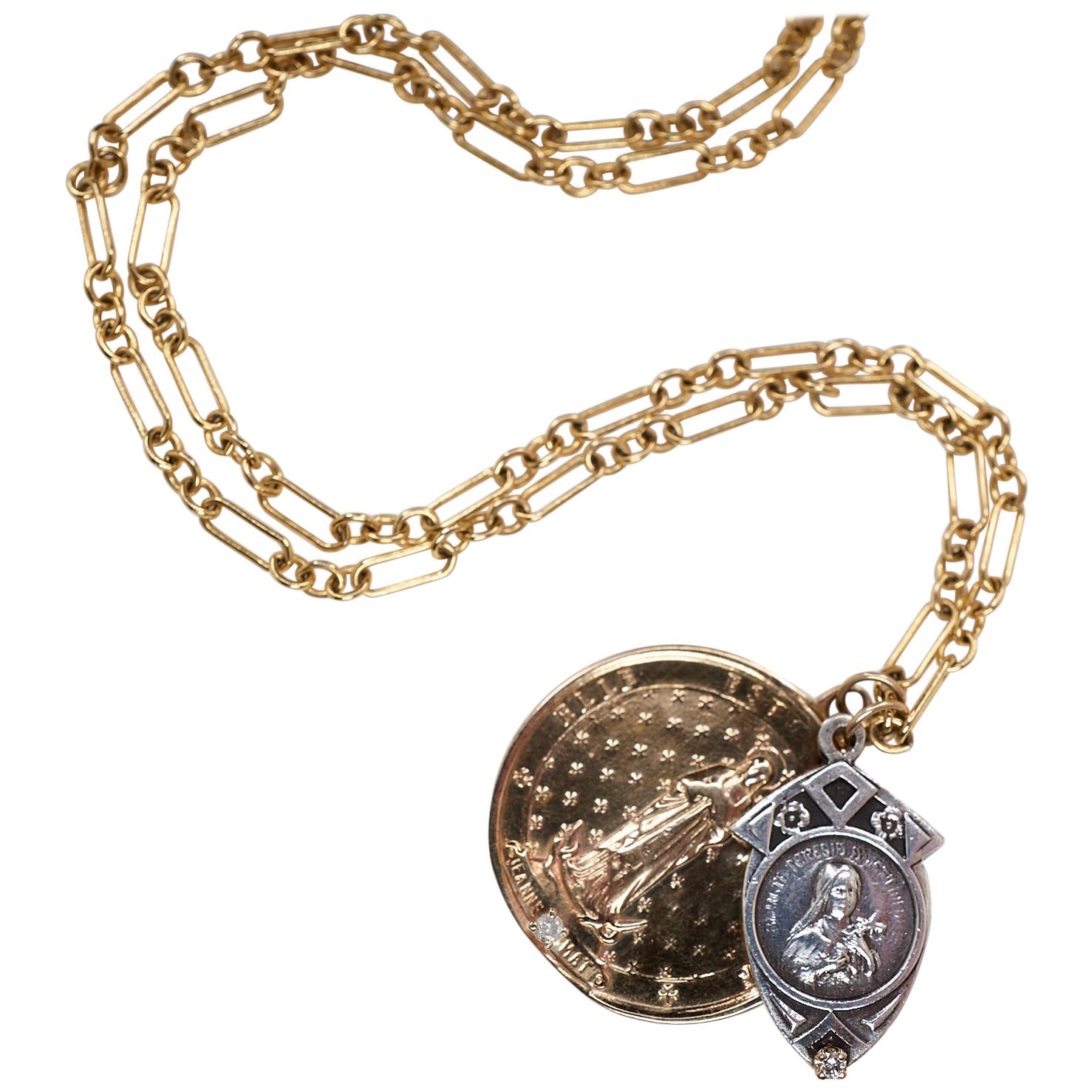 Collier à chaîne épaisse pendentif médaille de la Vierge Marie J Dauphin en vente
