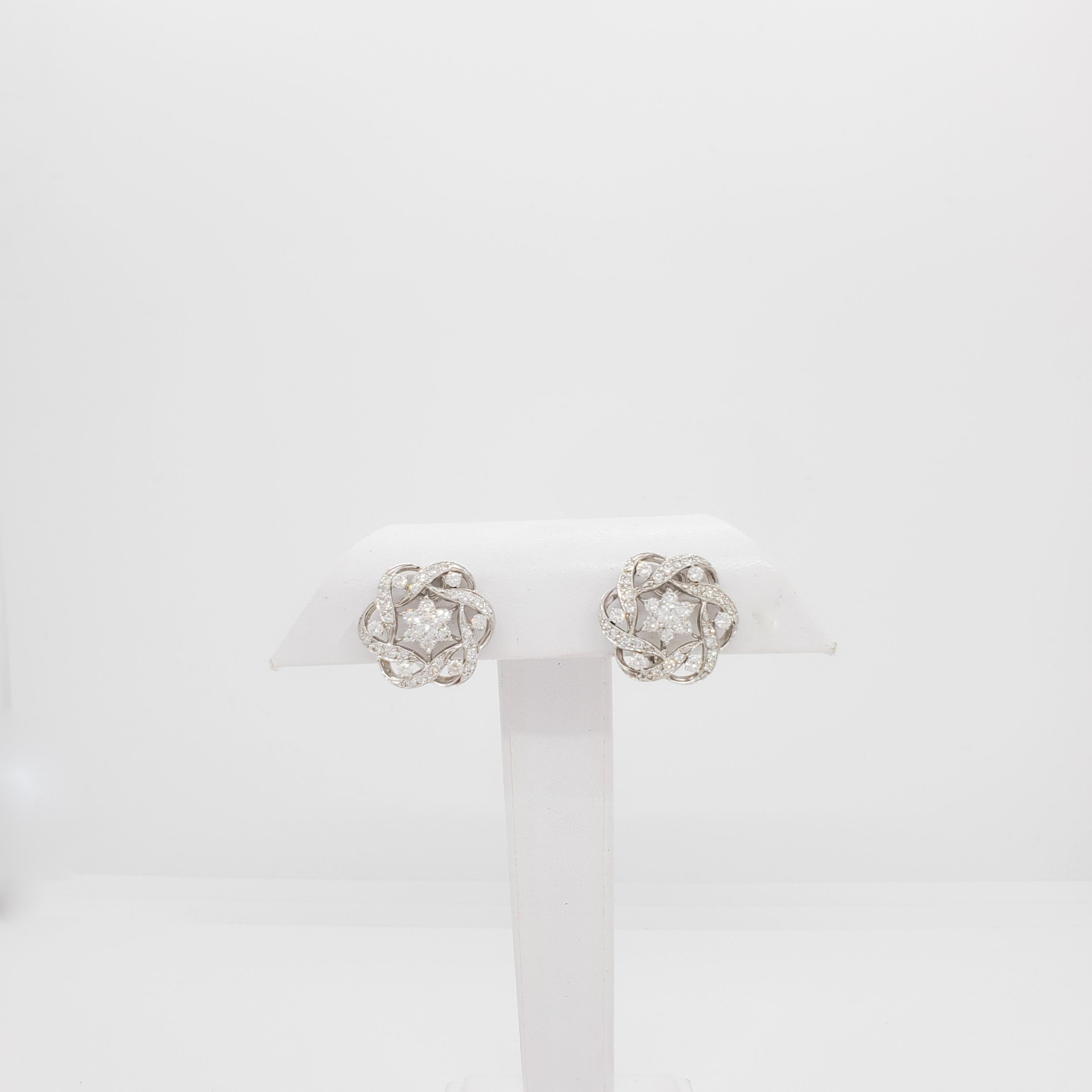 White Diamond Cluster Clip on Earrings in 14k White Gold For Sale 1
