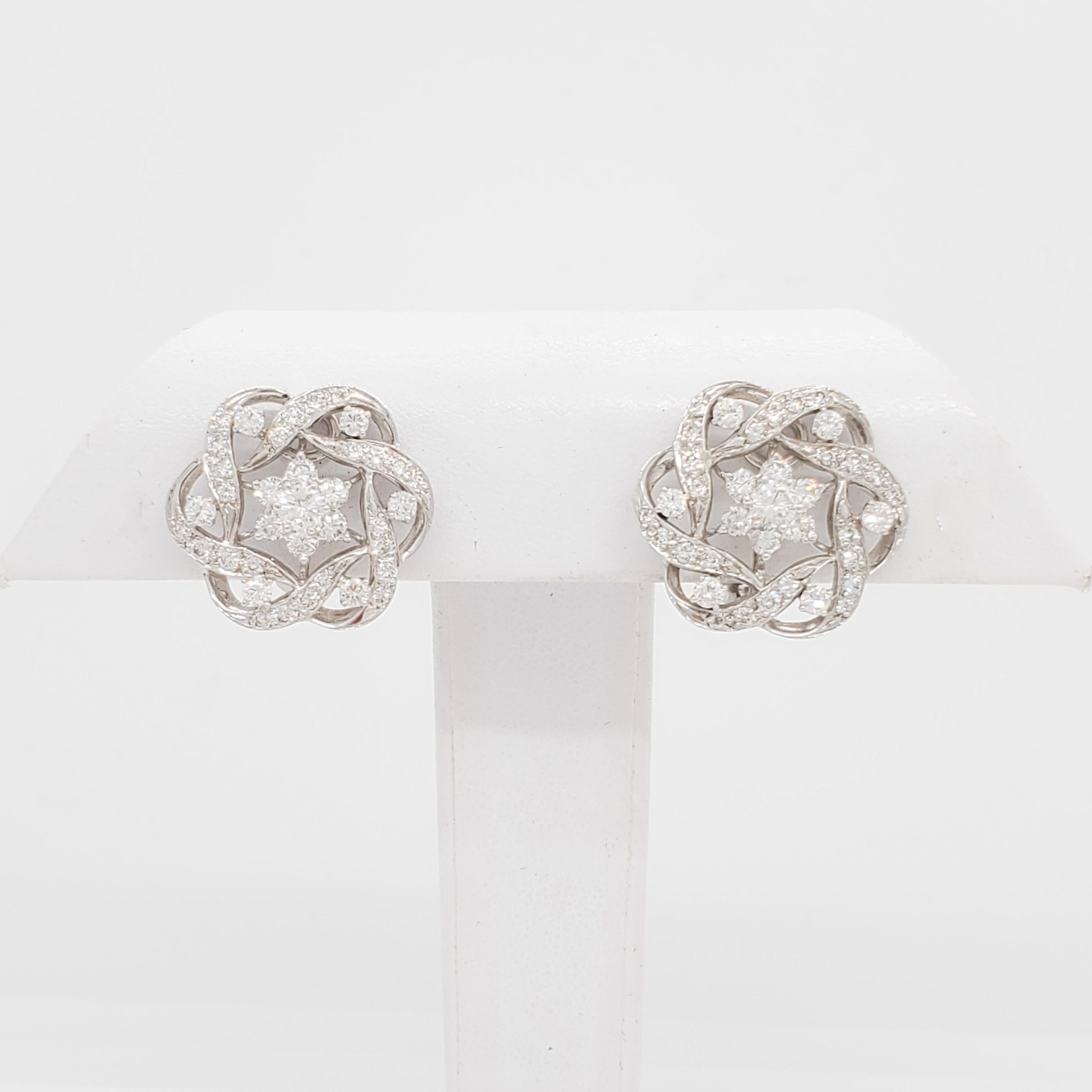 White Diamond Cluster Clip on Earrings in 14k White Gold For Sale 2