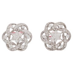 White Diamond Cluster Clip on Earrings in 14k White Gold