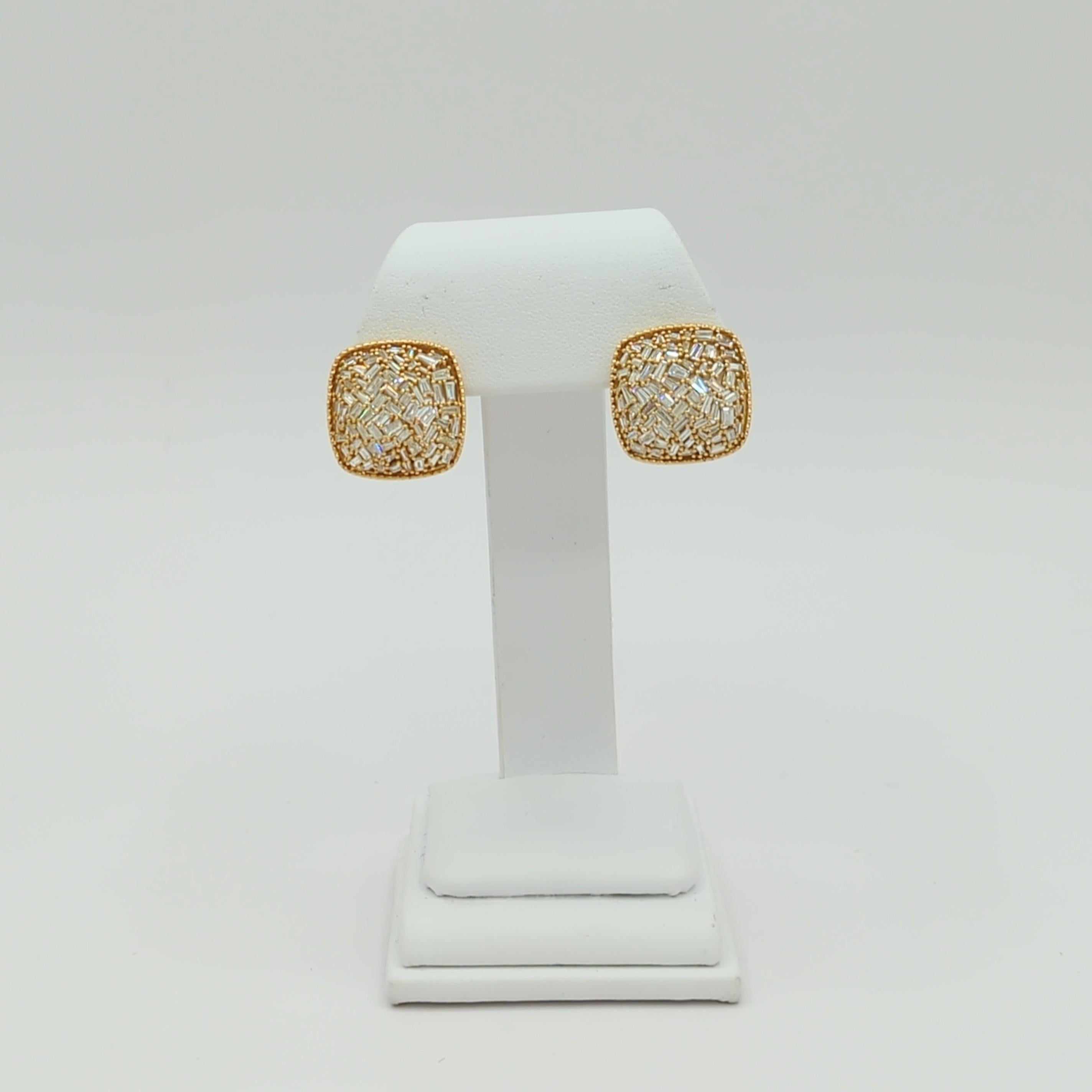 White Diamond Cluster Earrings in 18K Yellow Gold For Sale 1