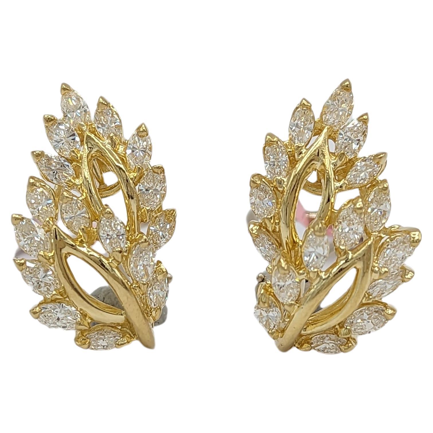 White Diamond Cluster Earrings in 18K Yellow Gold For Sale
