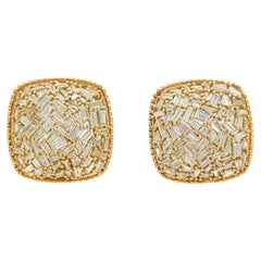 White Diamond Cluster Earrings in 18K Yellow Gold