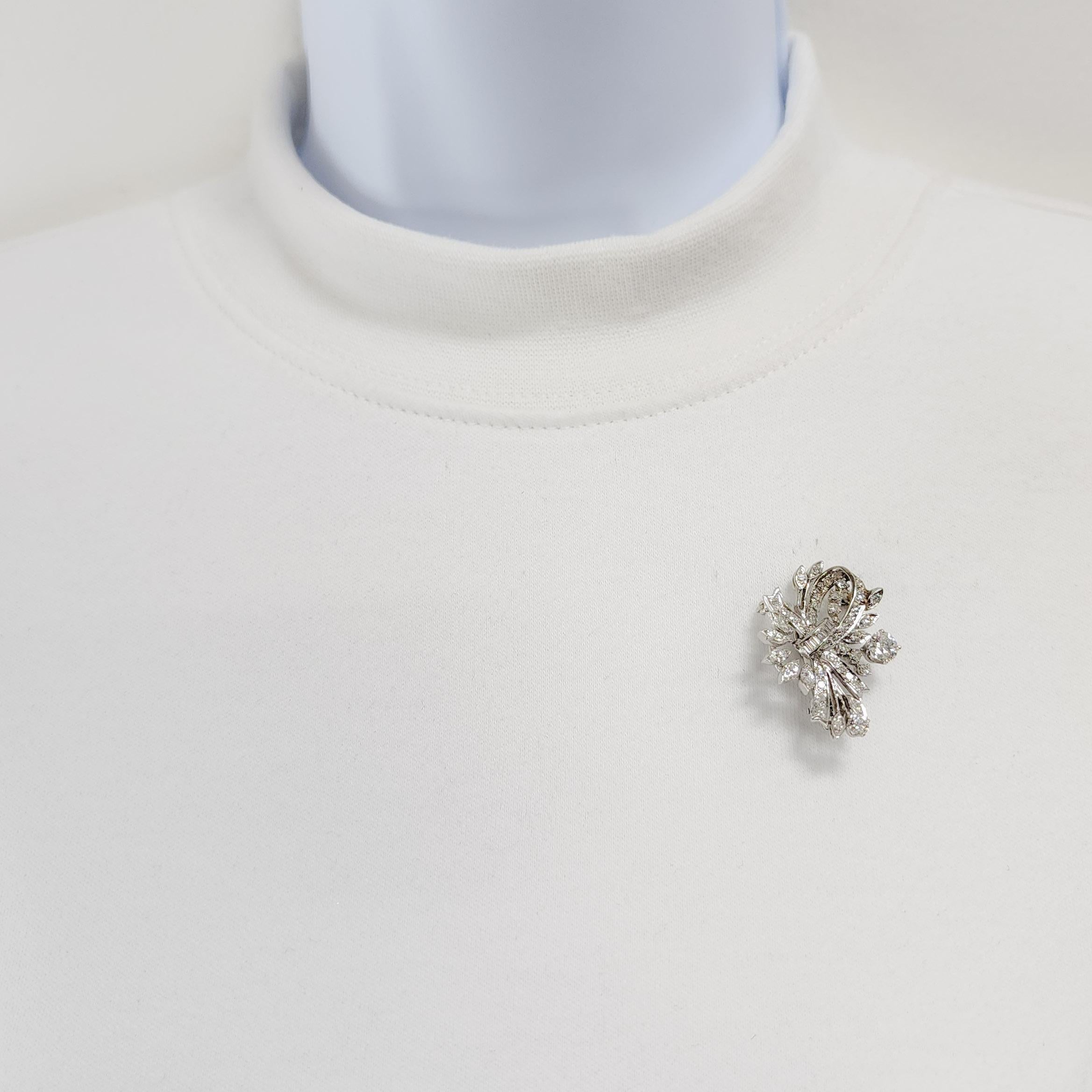Marquise Cut White Diamond Cluster Floral Brooch and Pendant