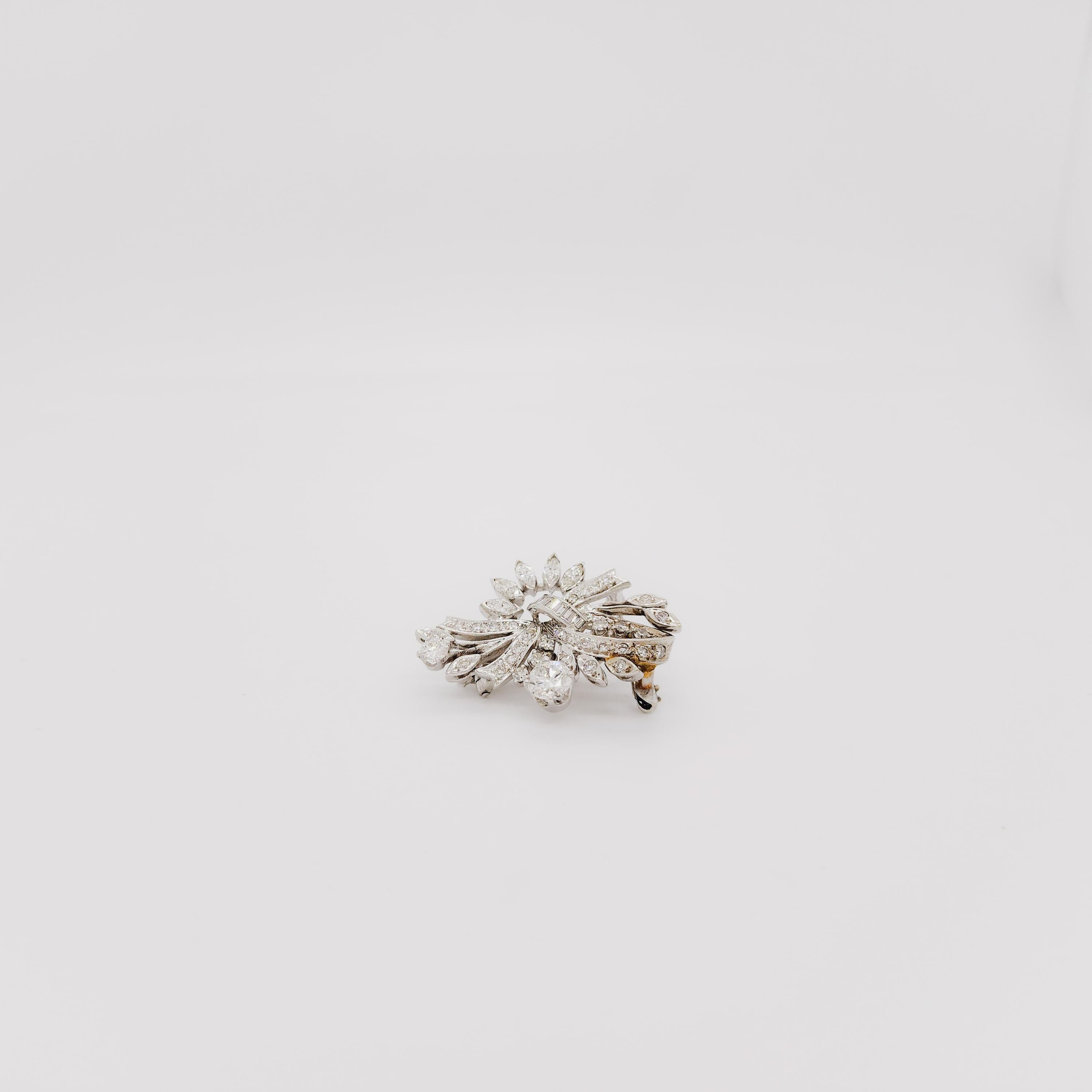 White Diamond Cluster Floral Brooch and Pendant 1