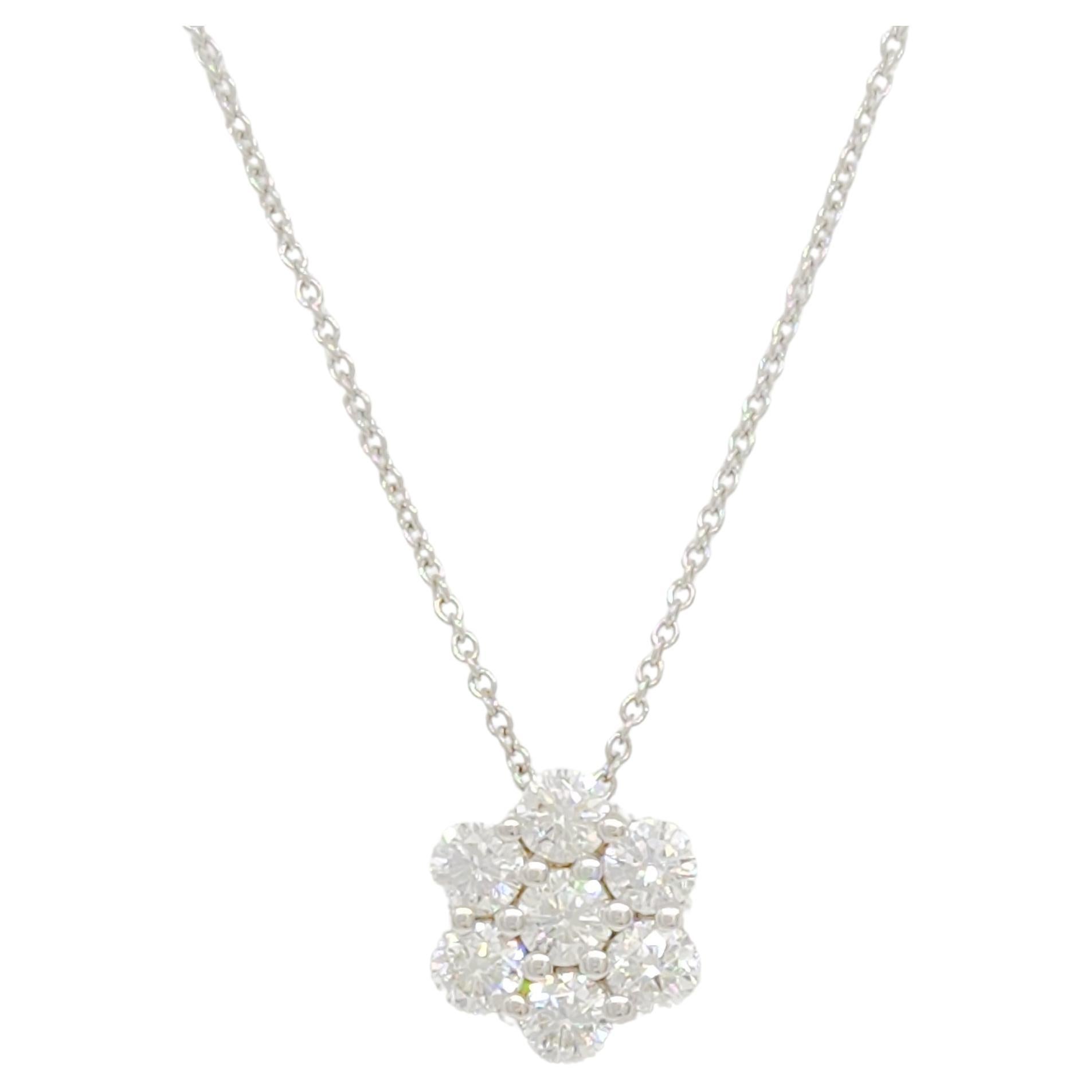 White Diamond Cluster Flower Pendant in 14k White Gold