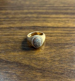 White Diamond Cluster Halo Pave Set 14K Yellow Gold Brushed Finish Band Ring