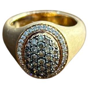 White Diamond Cluster Halo Pave Set 14K Yellow Gold Brushed Finish Band Ring