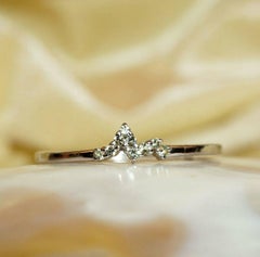 White Diamond Cluster Ring 14k Gold Natural Diamond Cluster Stackable Ring Band.