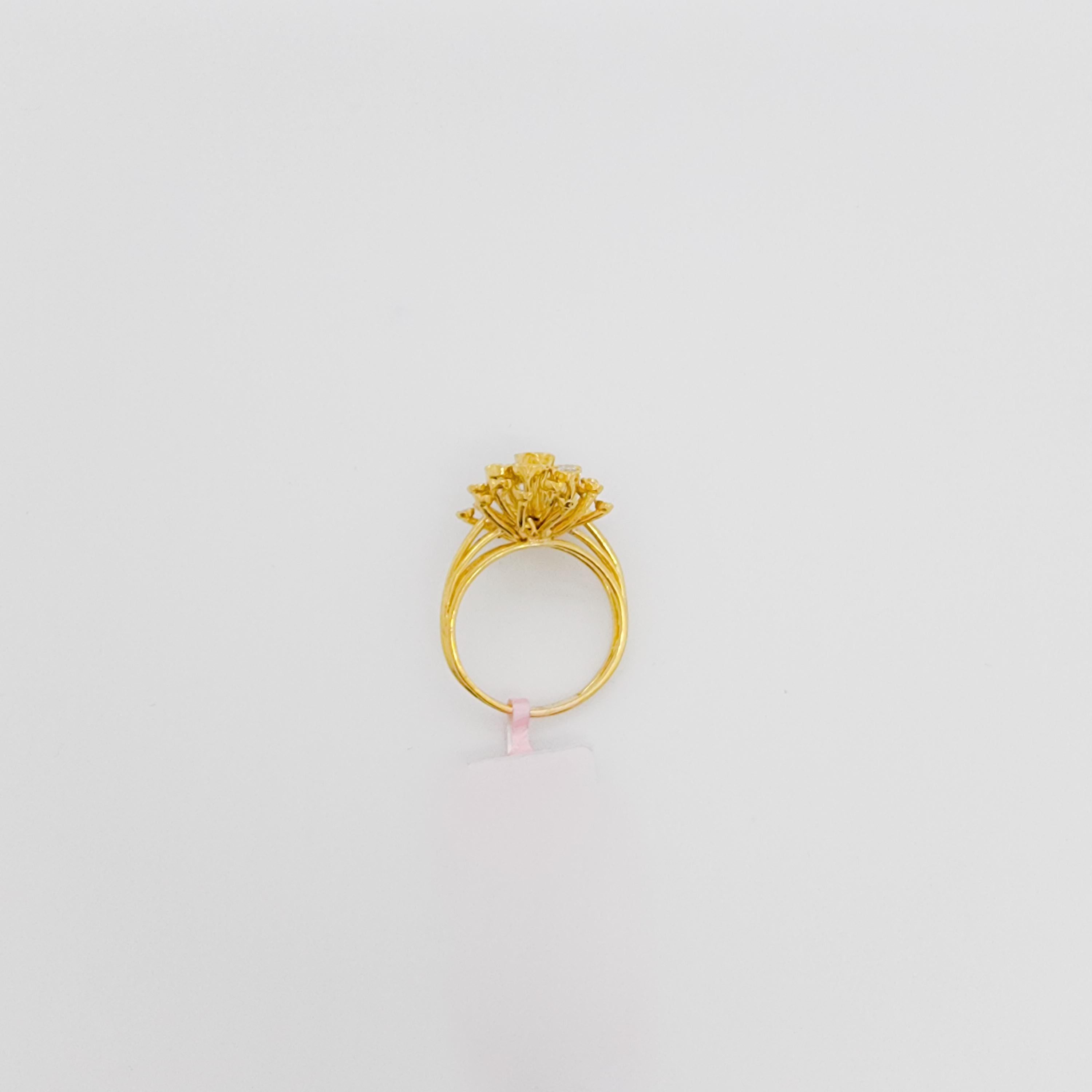 Women's or Men's White Diamond Cluster Ring in 14k Yellow Gold For Sale