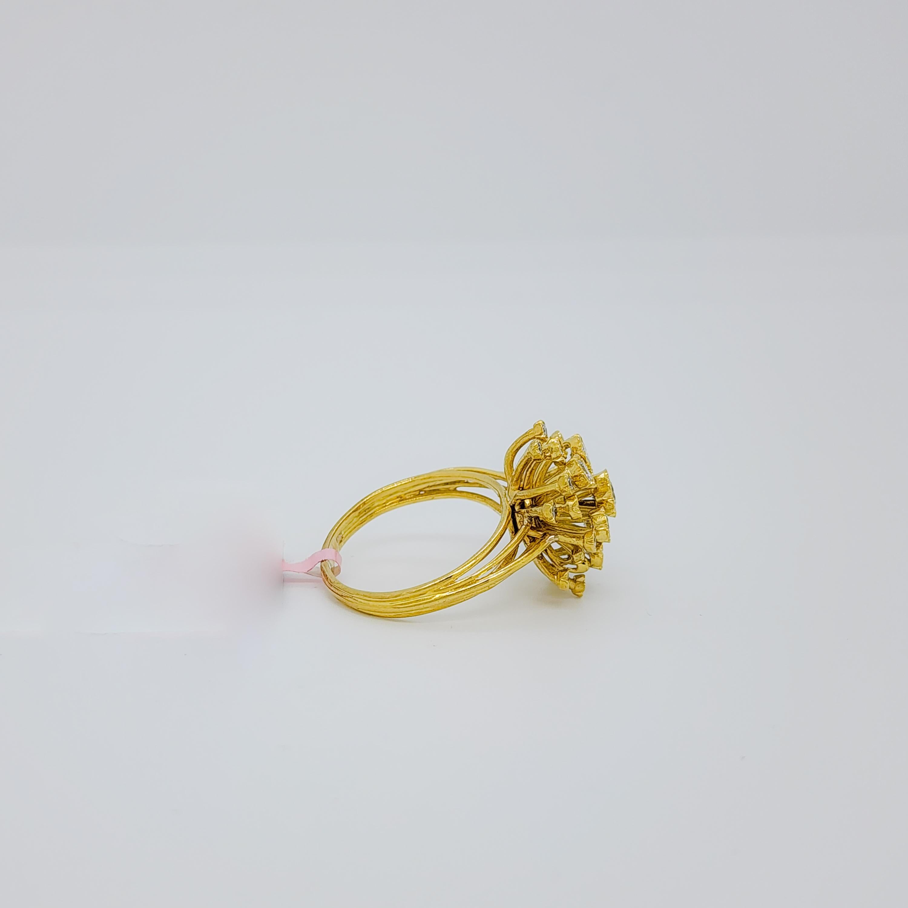 White Diamond Cluster Ring in 14k Yellow Gold For Sale 1