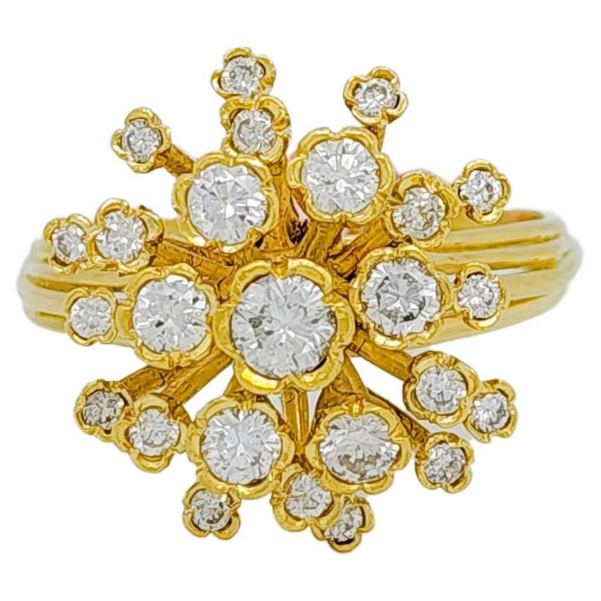 White Diamond Cluster Ring in 14k Yellow Gold For Sale