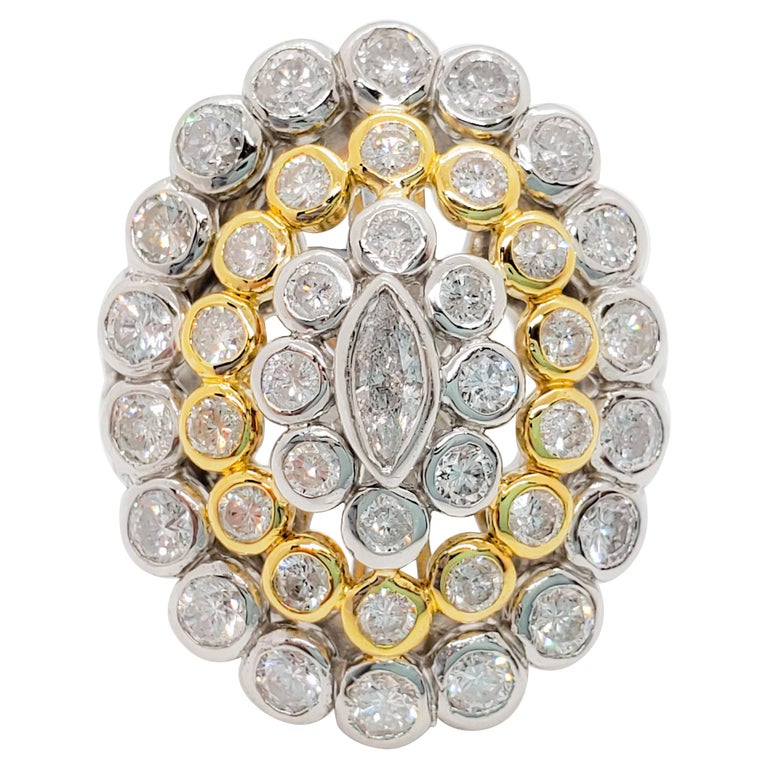 Bague Or Blanc 18k Et Platine Avec Oxyde - Style Ajustable, Taille 48, Occasion