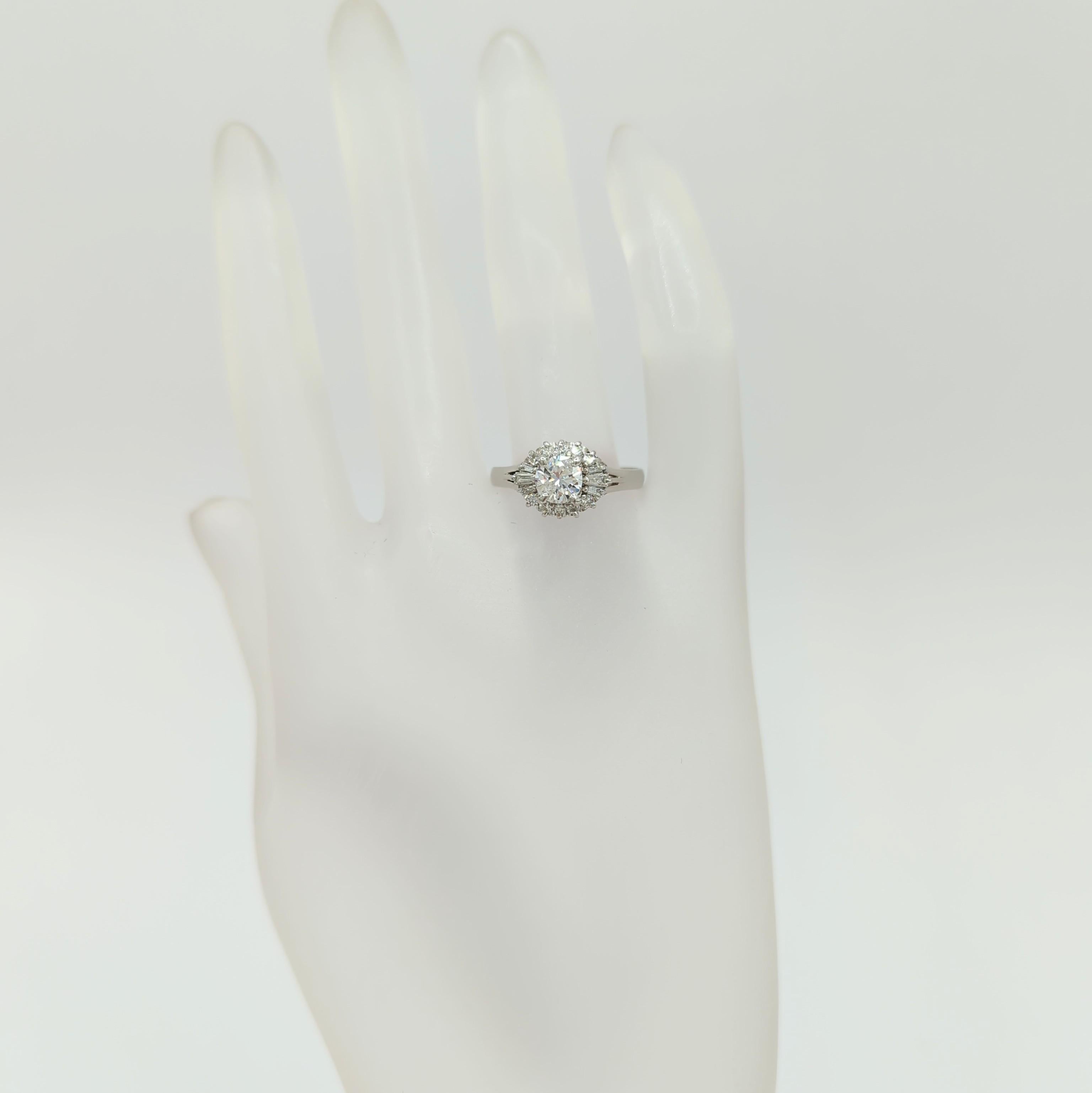 Round Cut White Diamond Cluster Ring in Platinum For Sale