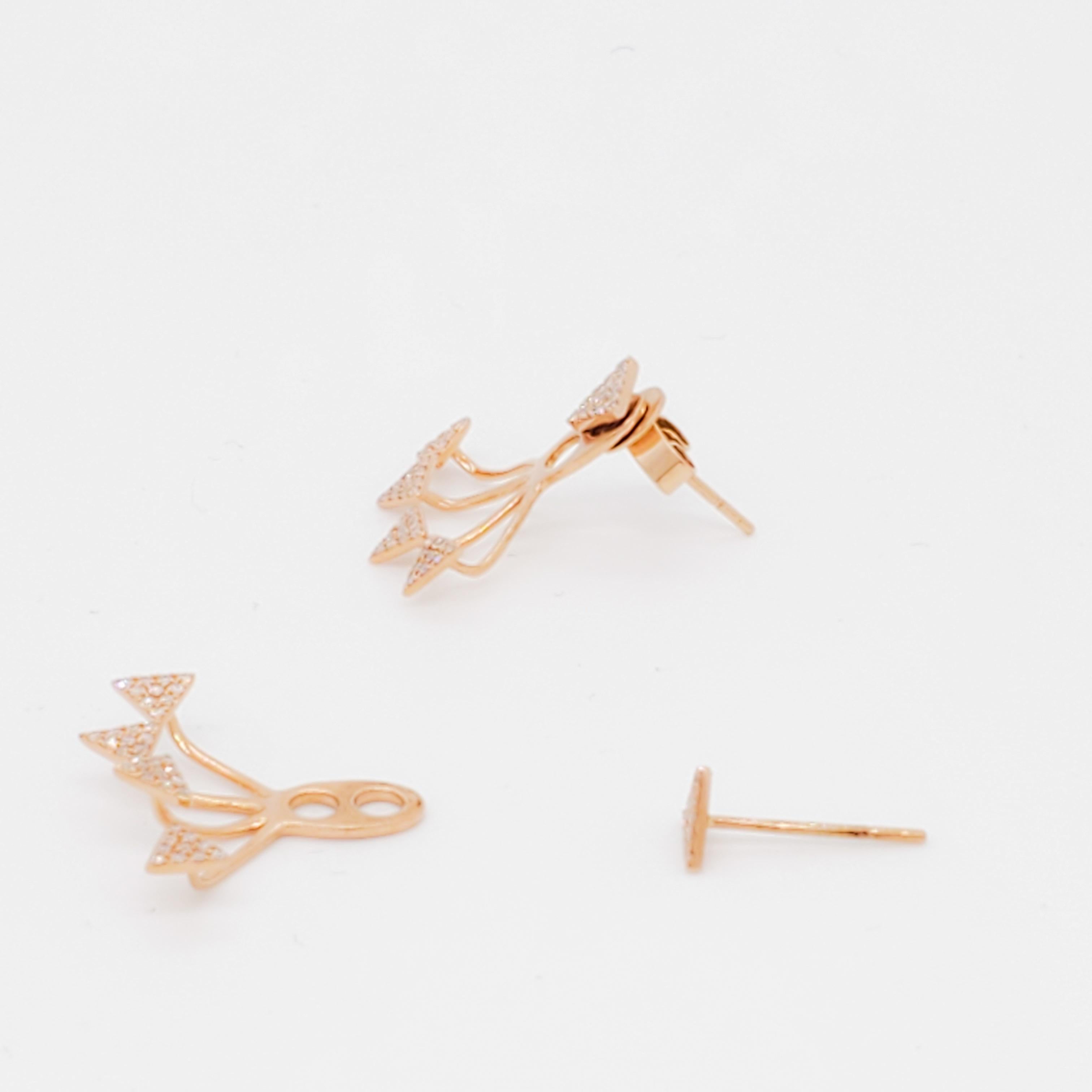 White Diamond Contemporary Earrings in 14k Rose Gold 7