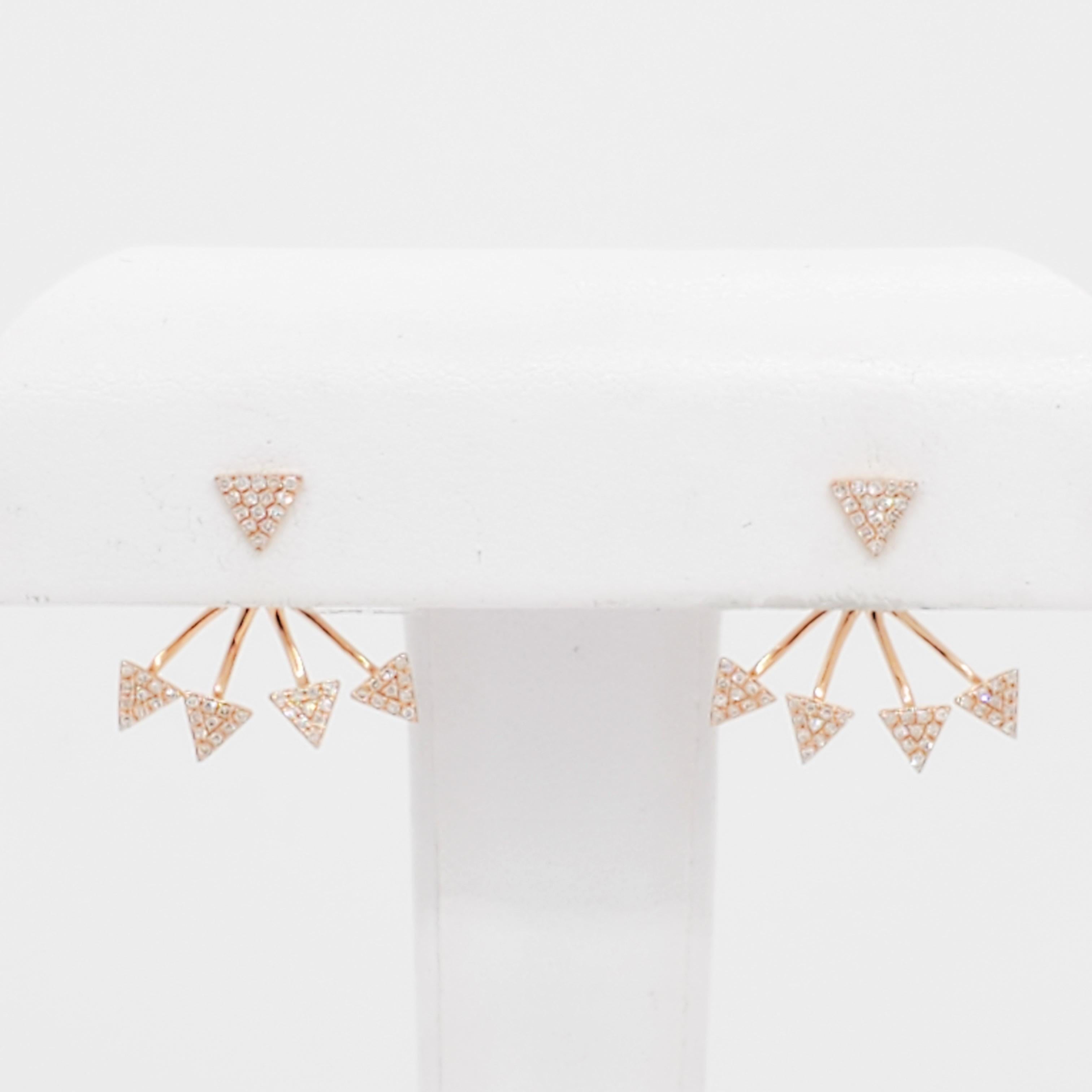 White Diamond Contemporary Earrings in 14k Rose Gold 1