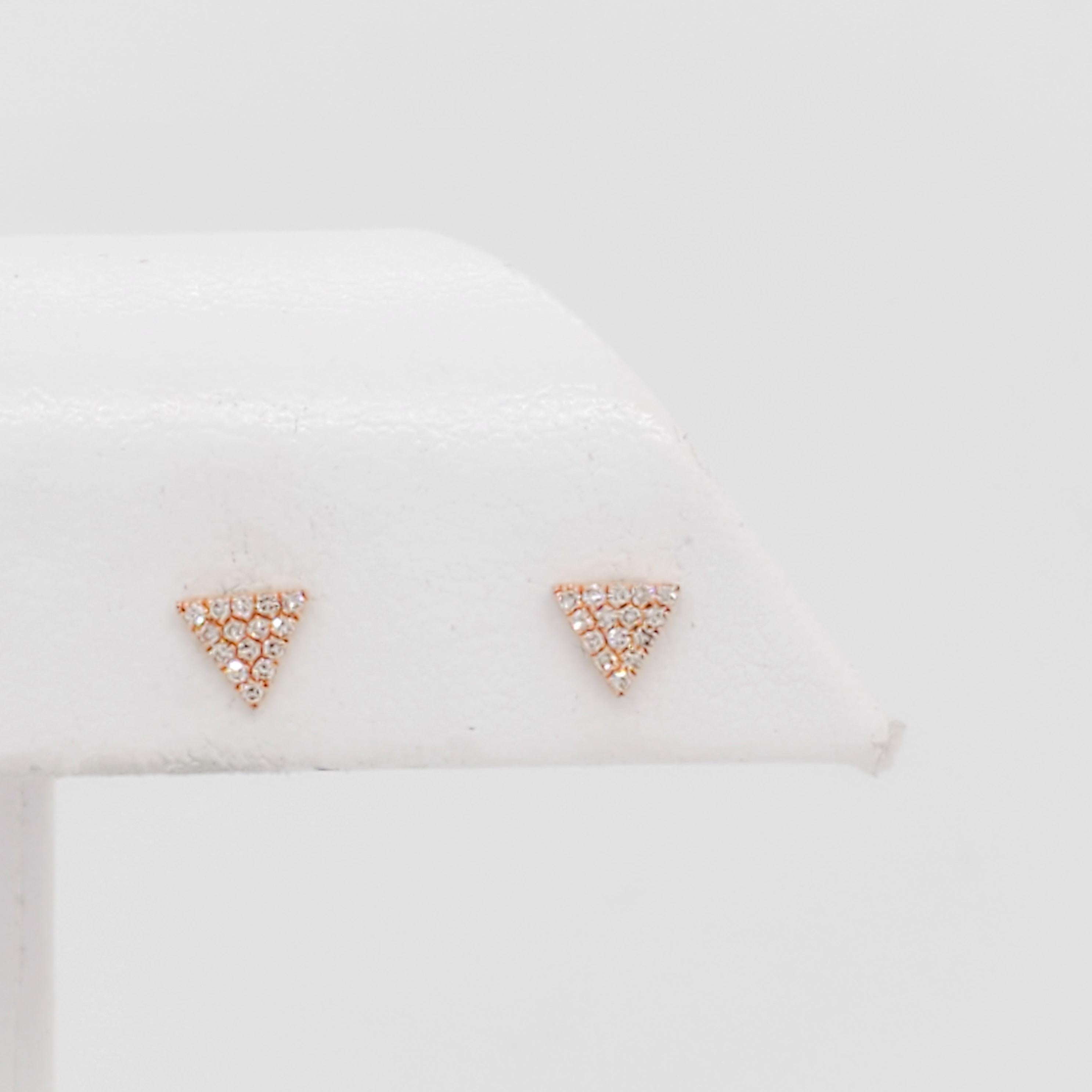 White Diamond Contemporary Earrings in 14k Rose Gold 2