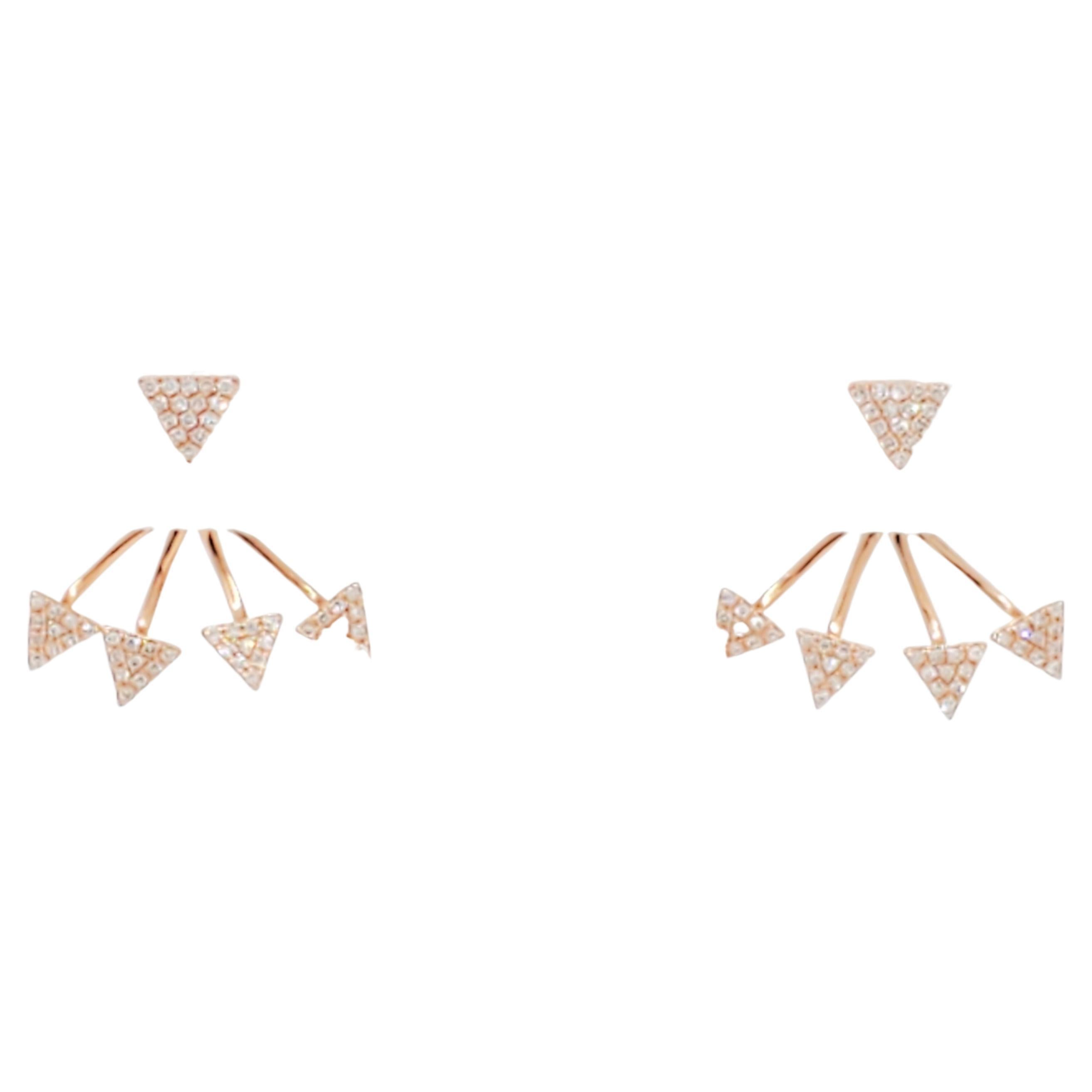 White Diamond Contemporary Earrings in 14k Rose Gold