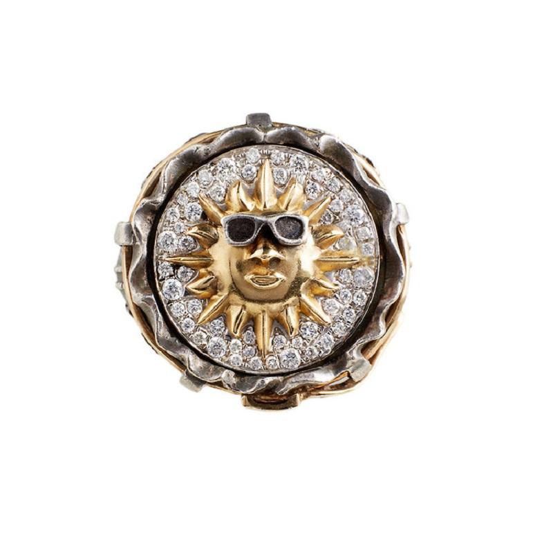 Find your happy place with this utterly charming Sun & shades - just chilling' amongst diamonds. Totally wearing shades, 'cause thats a chillin’ thing!

Sterling & 18k Yellow Gold
Fine White Diamonds  0.54cts
Black Diamonds  0.03cts
Size Medium 