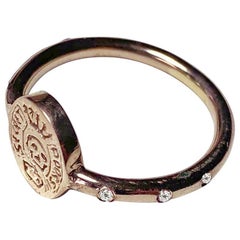 Anello con diamante bianco Signet in oro Teschio Memento Mori Stile Unisex J DAUPHIN