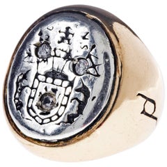 White Diamond Crest Signet Ring Silver Bronze J Dauphin